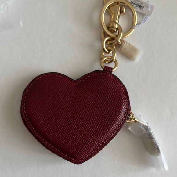 Coach CP368 Dark Ruby Leather Heart Coin Pouch Bag Charm Keychain NWT - Picture 4 of 13
